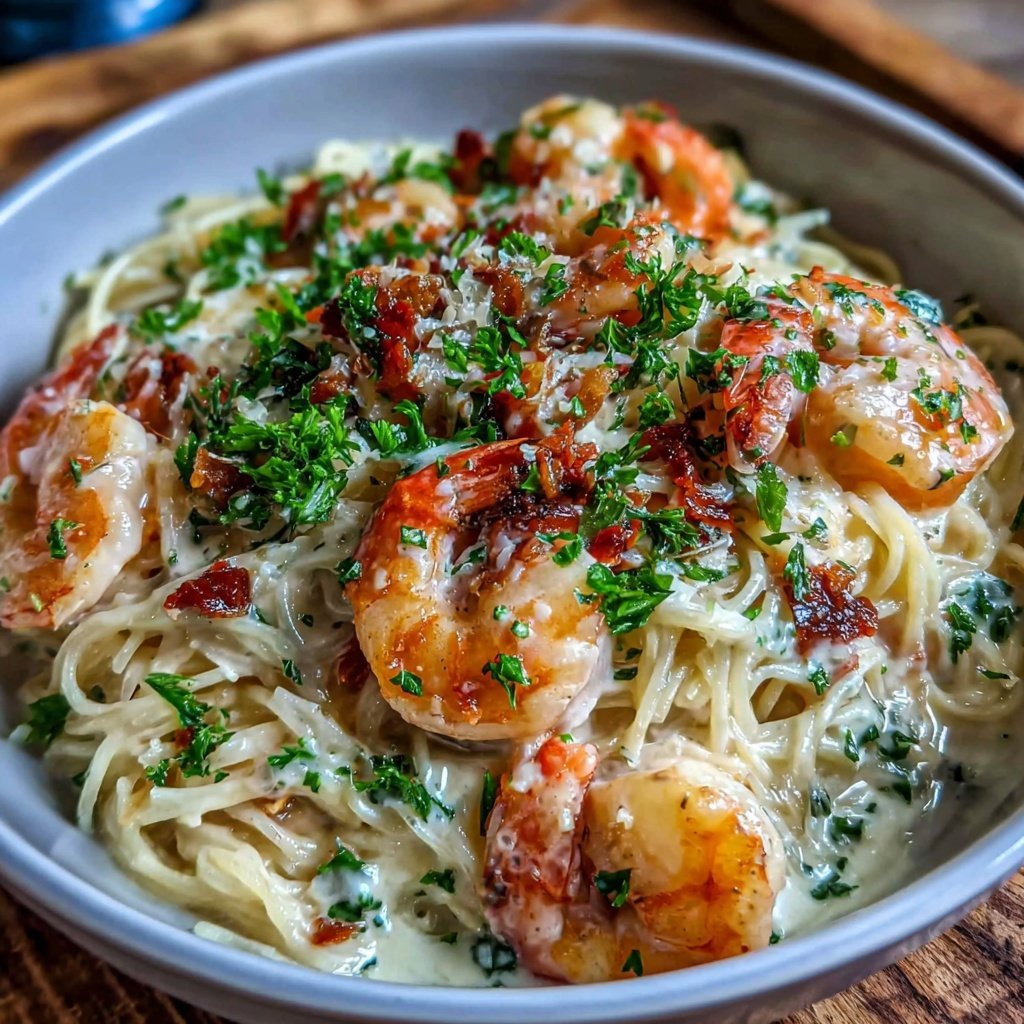 Angel Hair Pasta With Garlic Shrimp Cream