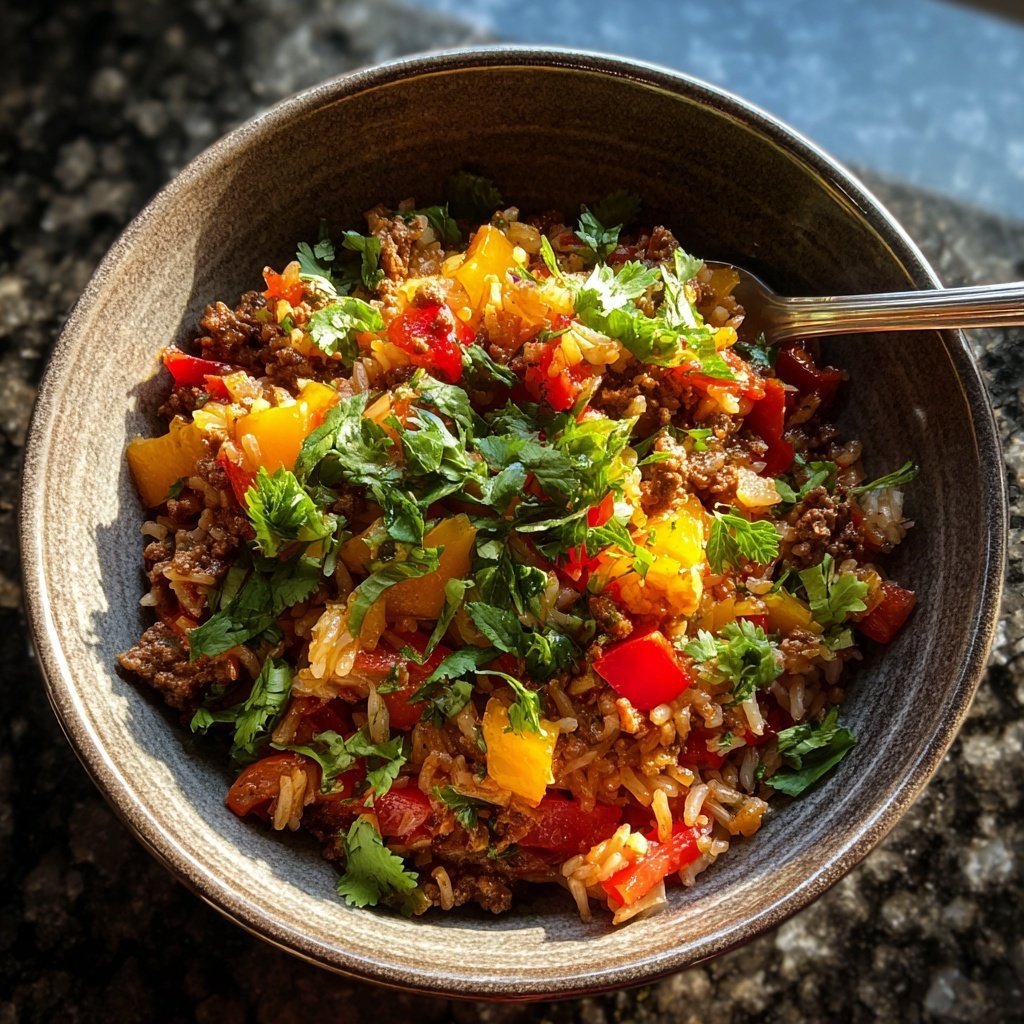 Ground Beef And Bell Pepper Rice Bowl